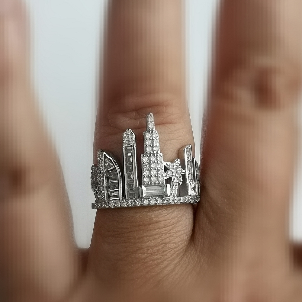 CITY Skyline cityscape ring sterling silver cz size 7 🆕 - Picture 6 of 7